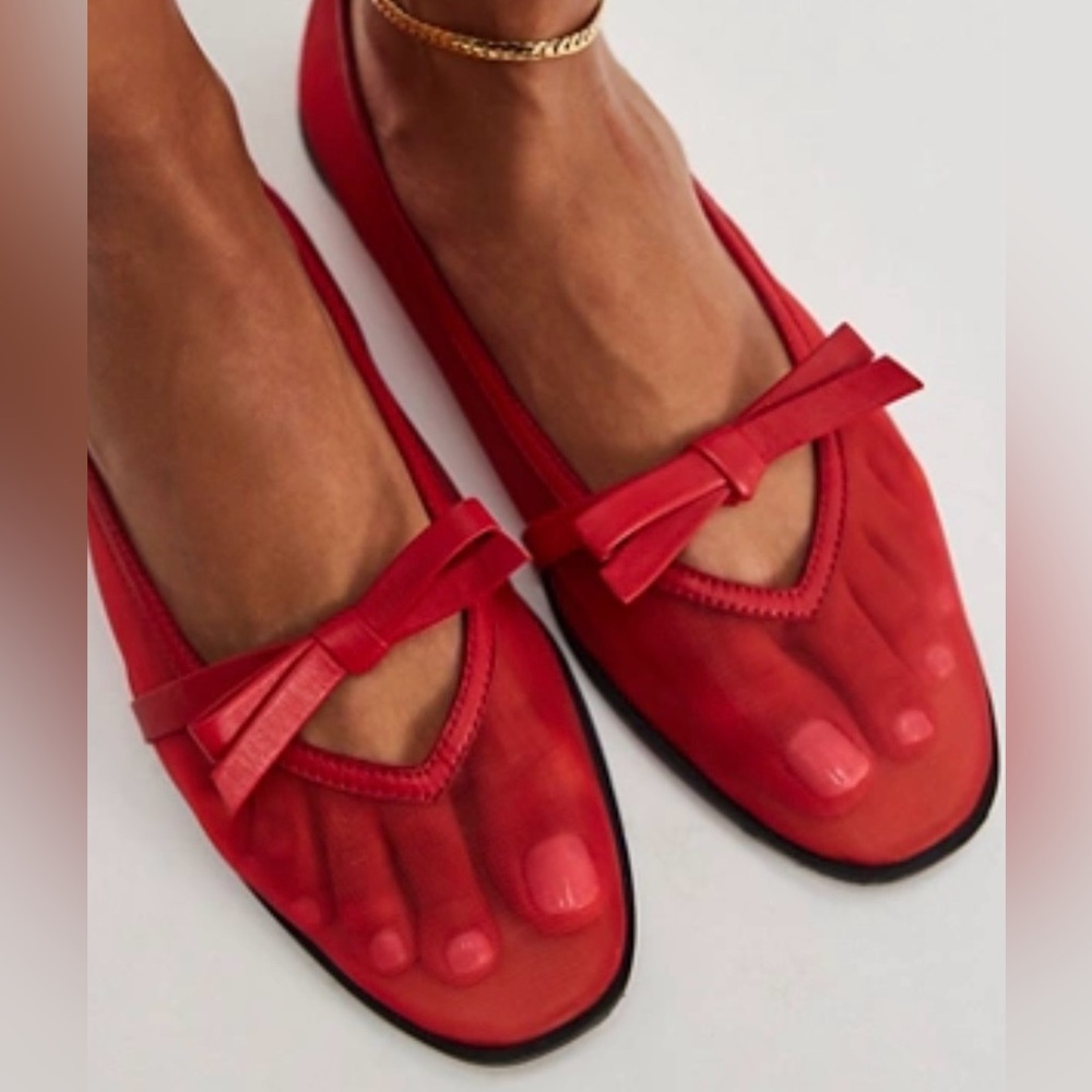 Free People Red mesh Bow Ballet Flats S 9.5